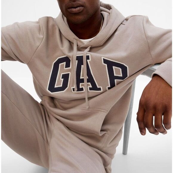 GAP 646844-47 Men's Sz Small Cool Brown/Beige Logo Pullover Hoodie - Picture 6 of 6